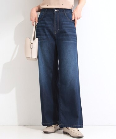 【ひんやり/S-LL】夏でも快適 ライトデニムワイドパンツ