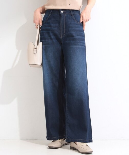 【ひんやり/S-LL】夏でも快適 ライトデニムワイドパンツ