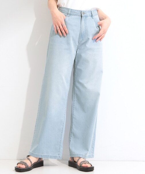 【ひんやり/S-LL】夏でも快適 ライトデニムワイドパンツ