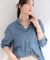 【UV/体型カバー/S-LL】お袖ゴム 柔らかシアーデニムシャツ