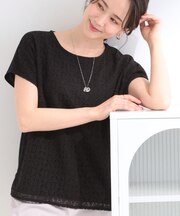 【ひんやり/UV/S-LL】1枚で華やか 前後切り替えレースTシャツ