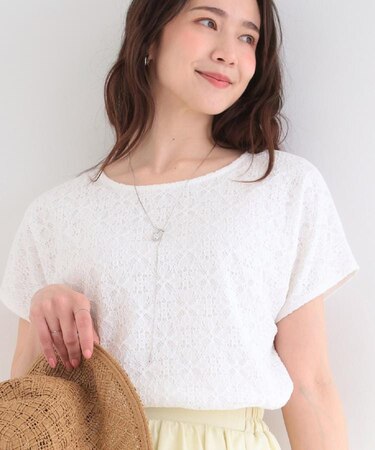 【ひんやり/UV/S-LL】1枚で華やか 前後切り替えレースTシャツ
