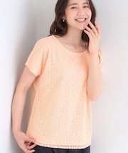 【ひんやり/UV/S-LL】1枚で華やか 前後切り替えレースTシャツ
