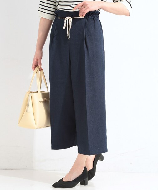 【S-LL】ロープベルトが爽やか ガウチョパンツ