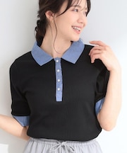 【洗濯機可/S-LL】シャツレイヤード風 テレコポロトップス