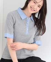 【洗濯機可/S-LL】シャツレイヤード風 テレコポロトップス