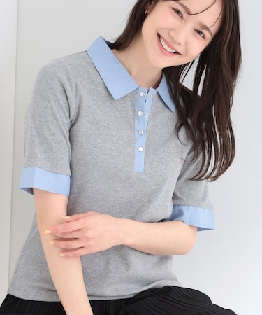 【洗濯機可/S-LL】シャツレイヤード風 テレコポロトップス