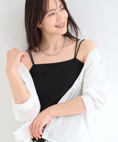 【洗濯機可/S-LL】カップ付き Wストラップ テレコキャミソール
