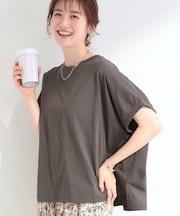 【ひんやり/洗濯機可】シンプルにこなれて見せる お袖ギャザードルマンTシャツ