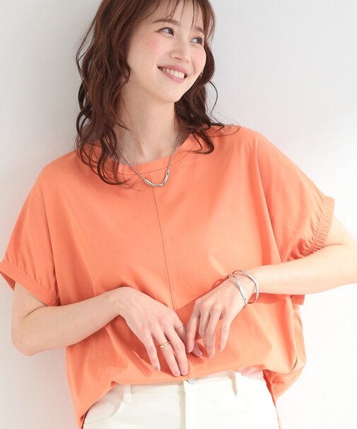 【ひんやり/洗濯機可】シンプルにこなれて見せる お袖ギャザードルマンTシャツ