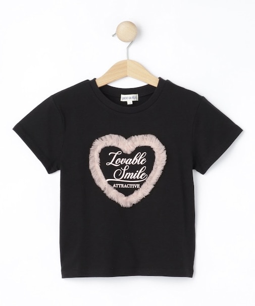 【100-150cm】ハートチュールＴシャツ