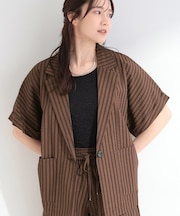 【ひんやり/吸水速乾/セットアップ可】カジュアルときちんと感を両立 サッカーストライプシャツジャケット