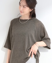 【S-LL】シアーワッフル ラグラン5分袖ゆるTシャツ