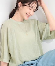 【S-LL】シアーワッフル ラグラン5分袖ゆるTシャツ