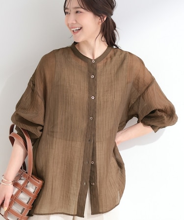 【S-LL】風合い楽しむ 大人のシボシアーバンドカラーシャツ