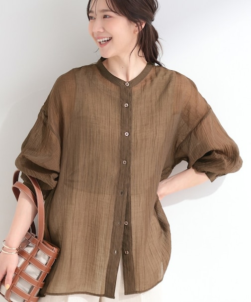 【S-LL】風合い楽しむ 大人のシボシアーバンドカラーシャツ