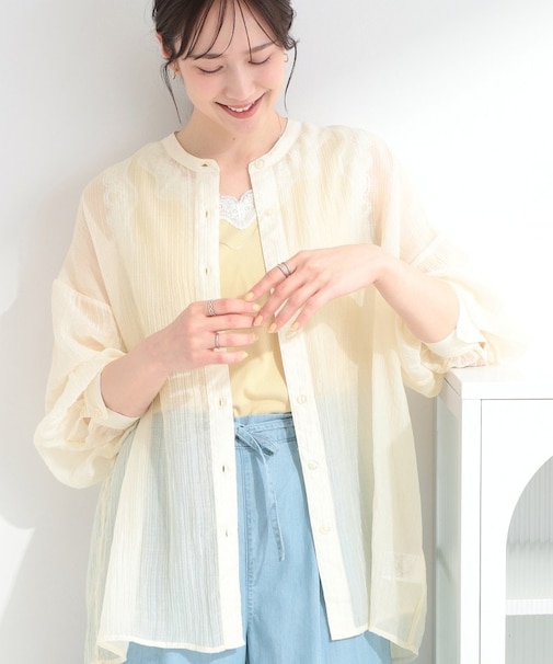 【S-LL】風合い楽しむ 大人のシアーバンドカラーシャツ