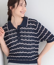 【S-LL/洗濯機可】ニュアンスボーダー シアーニットポロ