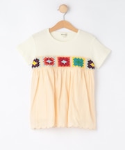 【100-150cm】クロシェ編みデザインTシャツ