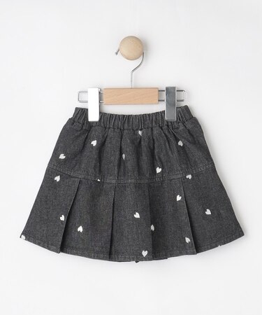 【100-150cm】ハート刺繍デニムスカート