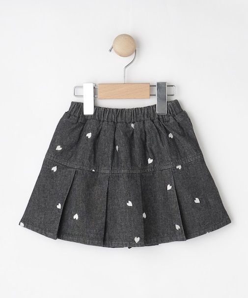 【100-150cm】ハート刺繍デニムスカート