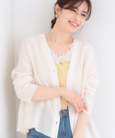 【洗濯機可/S-LL】Vネックですっきりきれい見え 大人のシアーシャツカーディガン