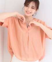 【体型カバー/洗濯機可】インせず着られる スキッパー裾リボンブラウス