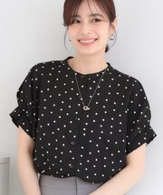 【洗濯機可／洗濯後しわになりにくい】ドット柄袖タックブラウス