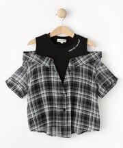 【110-140cm】チェックシャツデザイントップス