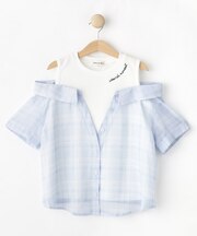 【110-140cm】チェックシャツデザイントップス