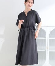 麻調スキッパー脇リボンワンピース