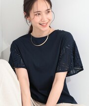 【汗じみ防止/ひんやり/S-LL】お袖フレアレースTシャツ