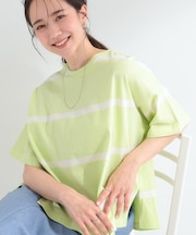 【SHOO ICE】ひんやり太ボーダー斜め切り替えTシャツ