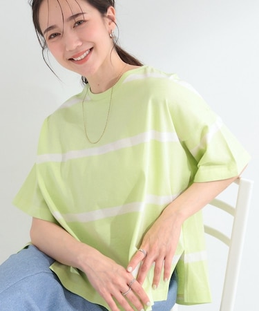 【SHOO ICE】ひんやり太ボーダー斜め切り替えTシャツ