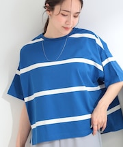 【SHOO ICE】ひんやり太ボーダー斜め切り替えTシャツ