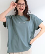 【汗じみ防止/ひんやり/体型カバー】真夏の味方。汗じみが気になりにくい 大人の刺繍ロゴTシャツ
