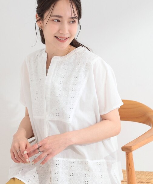 刺繍切り替え前あきブラウス