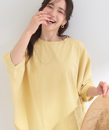 【ひんやり/体型カバー/洗濯機可】二の腕隠れる 前後切替ドルマンTシャツ