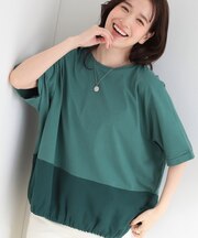 【洗濯機可/体型カバー】インしないで着られる 裾配色ゆったりバルーントップス