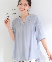 【ひんやり/UV】お袖の長さが調整出来る シャーリングスキッパーブラウス