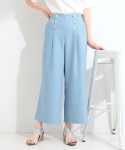 【S-LL/洗濯機可】ゴールドボタンがコーデのアクセントに デニム調ワイドパンツ