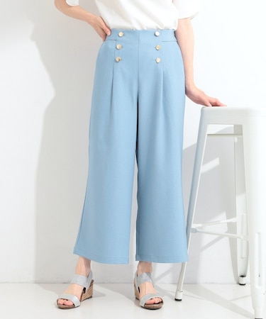 【S-LL/洗濯機可】ゴールドボタンがコーデのアクセントに デニム調ワイドパンツ