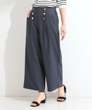 【S-LL/洗濯機可】ゴールドボタンがコーデのアクセントに デニム調ワイドパンツ