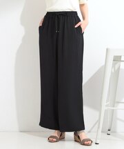 【着丈選べる/洗濯後しわになりにくい/UV】ストライプ柄でこなれ見え さらりイージーワイドパンツ