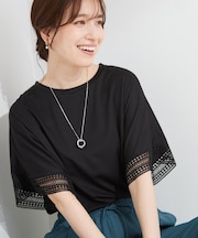 【ひんやり/UV】お袖レースが上品 ゆったりとろみトップス