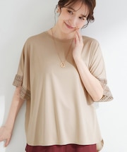 【ひんやり/UV/体型カバー】ヒップ周りが隠せる お袖レースTシャツ