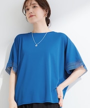 【ひんやり/UV/体型カバー】ヒップ周りが隠せる お袖レースTシャツ