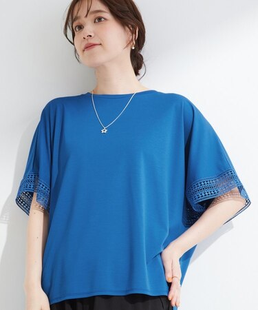 【ひんやり/UV/体型カバー】ヒップ周りが隠せる お袖レースTシャツ