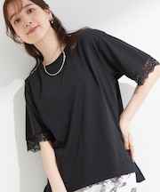 【ひんやり/UV/S-LL】柄アソート お袖レースが旬顔 上品に決まる大人Tシャツ