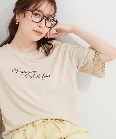 【ひんやり/UV/S-LL】柄アソート お袖レースが旬顔 上品に決まる大人Tシャツ